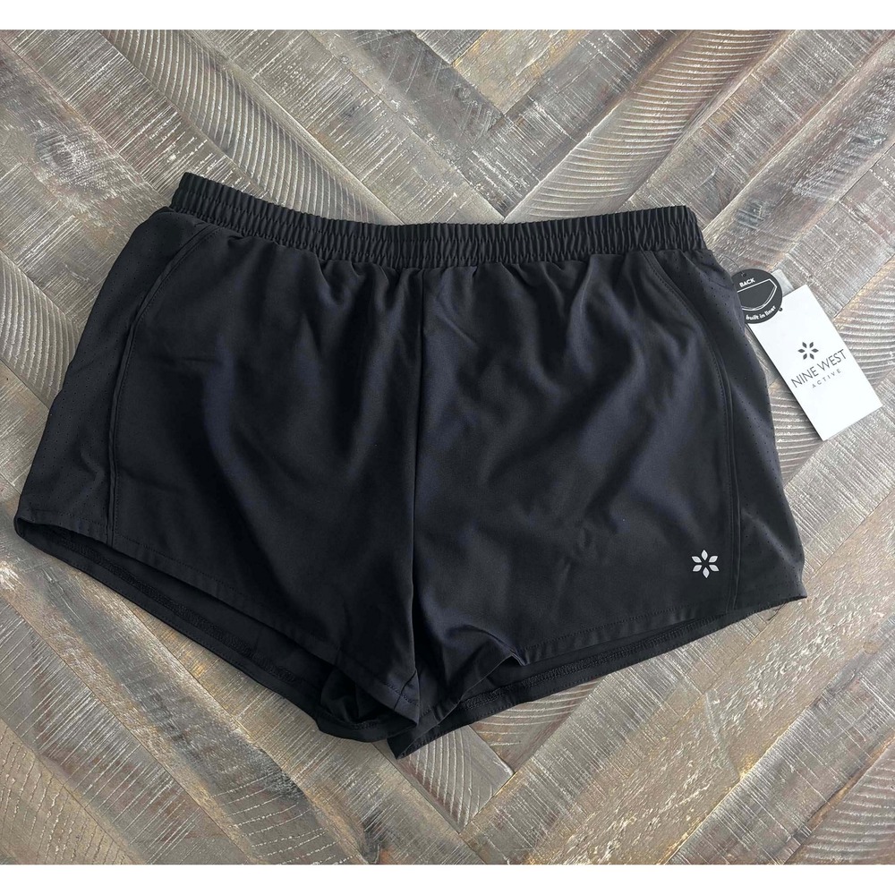 Nine West Active Womens Black Running Shorts Built-in Liner Size M New With Tags